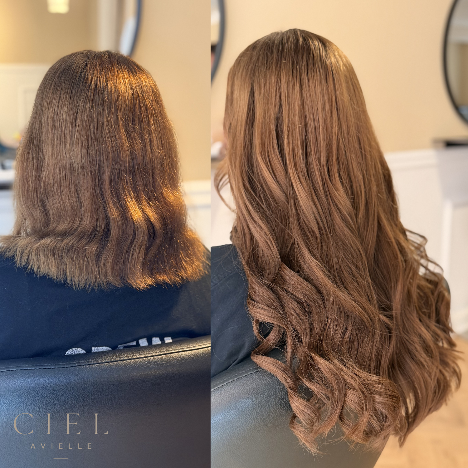 Før og efter – hair extensions hos CIEL AVIELLE i Horsens